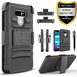 LG G6 Case, Dual Layers [Combo Holster] Case And Built-In Kickstand Bundled with [Premium Screen Protector] Hybird Shockproof And Circlemalls Stylus Pen (Black)